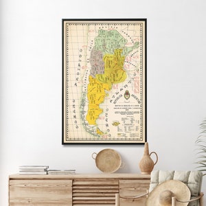 Stampa mappa vintage dell'Argentina, grande poster con mappa, arte murale argentina, regalo per la casa