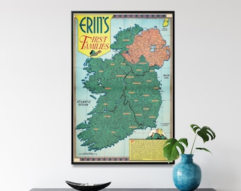 Ireland Vintage Poster Print| Ireland Home Decor| Irish Family Name Wall Art| Green Ireland Gifts
