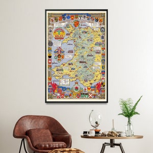 Vintage Wales Map Print: 1966 Historical Pictorial Wall Art