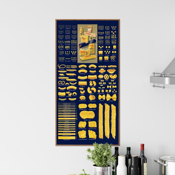 Vintage Pasta Werbeplakat, Werbeposter für die Küche, als großer und schmaler Druck, als Geschenk für einen Koch