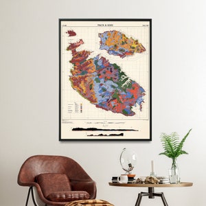 Malta Vintage geologische Karte Drucken | Malta & Gozo Inseln Geologie Wandkunst | Geschenk für Ihn