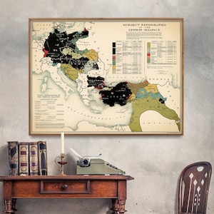 Impresión de mapa antiguo de la Alianza Alemana de la Primera Guerra Mundial/Arte de pared con mapa de Europa de la Primera Guerra Mundial