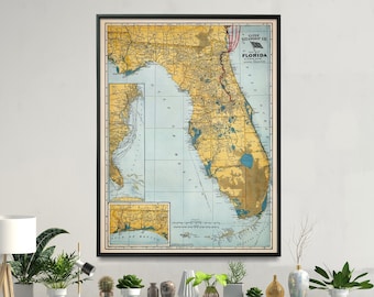 1903 Florida Karte Print: Antiker Stil Wandkunst