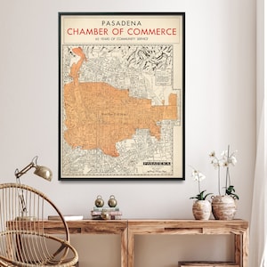 Impression de carte vintage Pasadena en Californie | Affiche du plan des rues| Décoration murale pour la maison