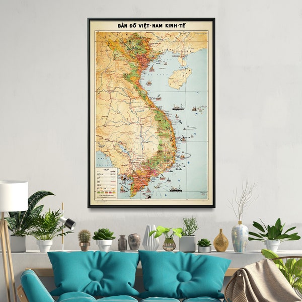 Ancienne carte du Vietnam| Art vietnamien | Affiche du Vietnam| Impression de carte vintage