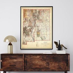 New Mexico Vintage Karte Drucken | Uns Zustand Poster | Home Geschenk Wandkunst