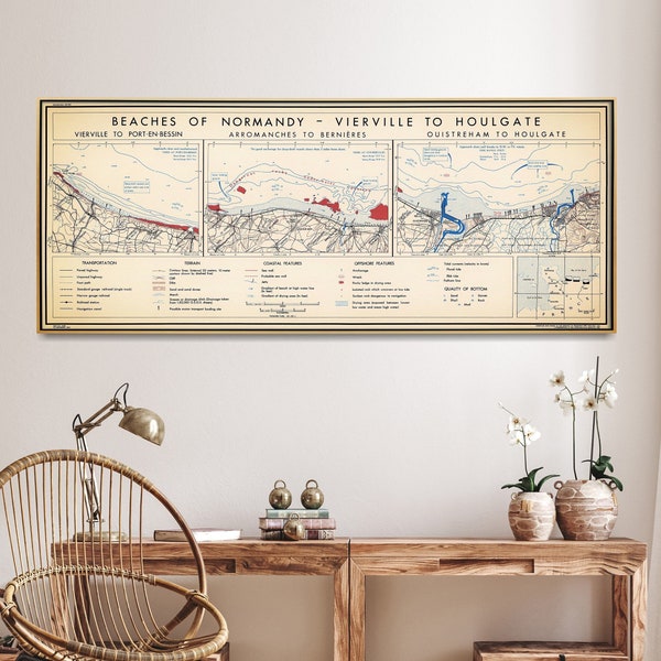 Normandy Beach Map| D Day Map| Normandy Invasion 1944| World War 2 Map| World War2 Poster| US Army Map