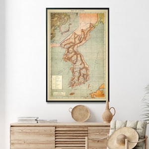 Korea Vintage Map Print| Korea Map Poster| Korea Home Decor Wall Art