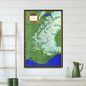Französische Alpen Vintage Karte Print, Alpen Berge Poster, Wintersport Wandkunst, Skihütte Dekor
