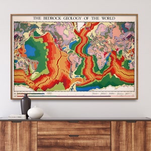 Geological World Map| Geological Ocean Chart| Pictorial Map| Science Art Print, Poster, Decor| Geological Map Of The World