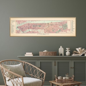 Nueva York: Instituciones judías - Impresión de mapa antiguo, arte mural largo y estrecho