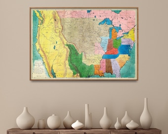 Indian Tribes Vintage Map Print| Us Native Americans Map Poster| Home Gift Wall Art