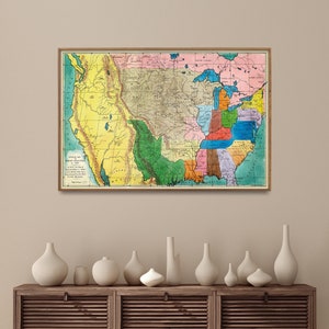 Indianerstämme Vintage Map Print | US Native Americans Karte Poster | Home Geschenk Wandkunst
