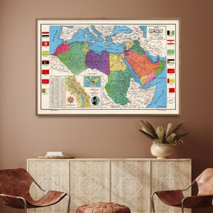 Arab League Vintage Map Print| North Africa And Middle East Map Poster| Arabic Home Decor Gift
