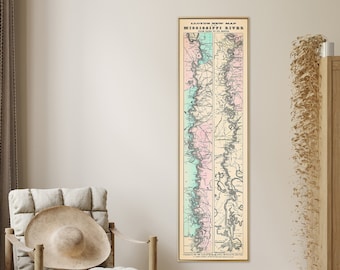 Mississippi River: From Cairo to Its Mouth - Vintage Tall & Narrow Map Print