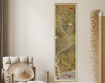 Columbia River Vintage Map Druck, schmales hohes Plakat, Wand-Kunst-Geschenk