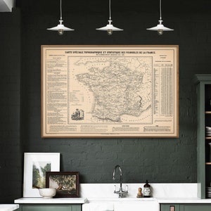 Impresión de mapa vintage de viñedos en Francia/restaurante, cocina/decoración, póster, arte de pared, regalo, impresión grande