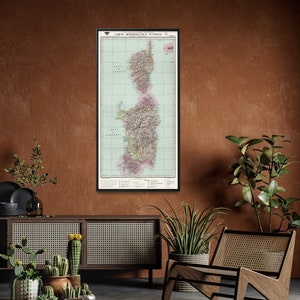 Carte vintage de la Sardaigne et de la Corse | Décoration murale grande et étroite| Cadeau pour la maison Poster