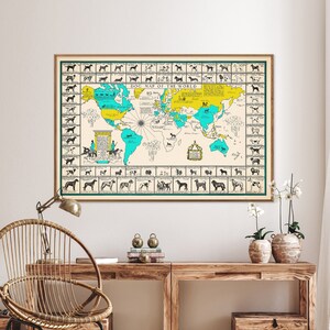 Hunde der Welt - Vintage Karte Druck, Hunderassen Wandkunst, Geschenk