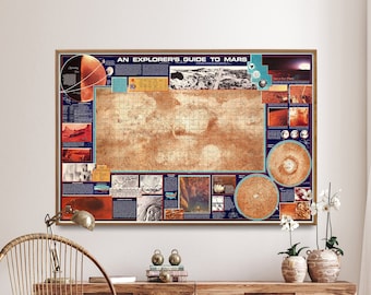 NASA vintage marskaartprint, marskaartposter, marslandschap muurkunst