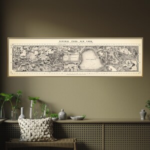Central Park, NY: Vintage Landkarte, Schwarz-Weiß-Print, Über dem Bett, Wandkunst