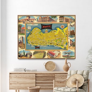 Lagos, Nigéria - impression de carte vintage, cadeau d'art mural nigérian pour la maison, grande affiche de carte illustrée