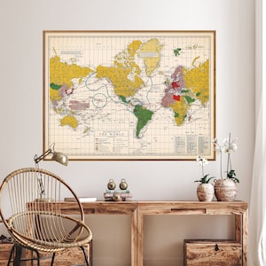 Tweede Wereldoorlog: militaire wereldkaart - vintage kaartafdruk, kunst aan de muur, cadeau voor thuis