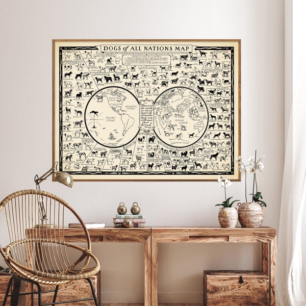 Dogs of All Nations Vintage Map Print| Dog World Map Poster| Dog Lover Home Gift