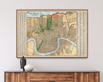 New Orleans Vintage Map Print| Street Map Poster| Wall Art Home Gift