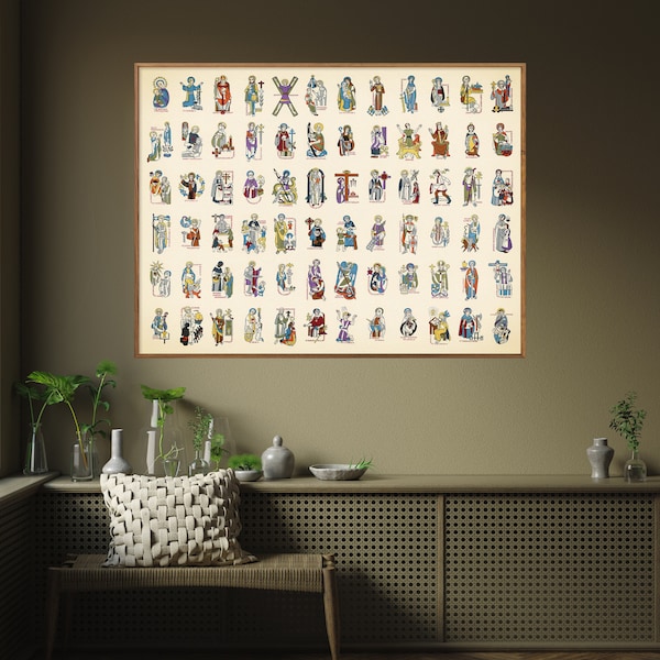 Christianity: 72 Patron Saints - Vintage Chart Print, Christian Wall Art, Home & Church Gift