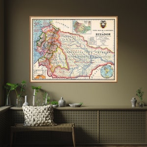 Ecuador - Stampa mappa vintage, decorazione da parete, regalo per la casa