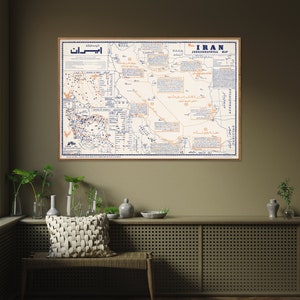 Iran: Jagd & Zoogeographisch - Vintage Karte Print, iranische Vögel und Tiere, Wandkunst