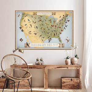 Zustand Vögel & Blumen - Vintage USA Karte Druck, Kunst, Haus Geschenk