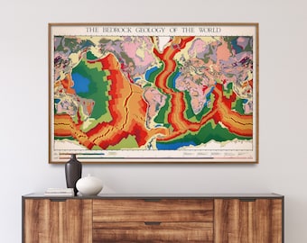 Geological World Map| Geological Ocean Chart| Pictorial Map| Science Art Print, Poster, Decor| Geological Map of the World