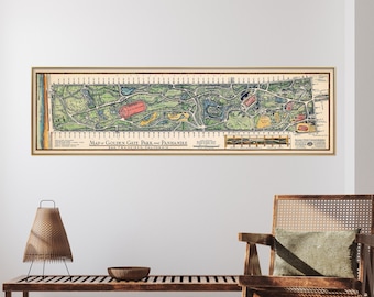 Golden Gate Park, San Francisco - Vintage Map Print, Long & Narrow Wall Art, Above Bed Home Gift