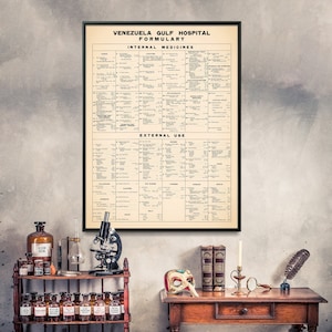 Vintage Chart Print der Inneren & Äußeren Medizin | Medizinische Behandlungen Poster | Medikamente Wand Kunst Geschenk