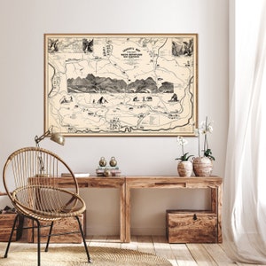 New Hampshire: White Mountains - Stampa di mappa illustrata d&#39;epoca, decorazione murale di caccia