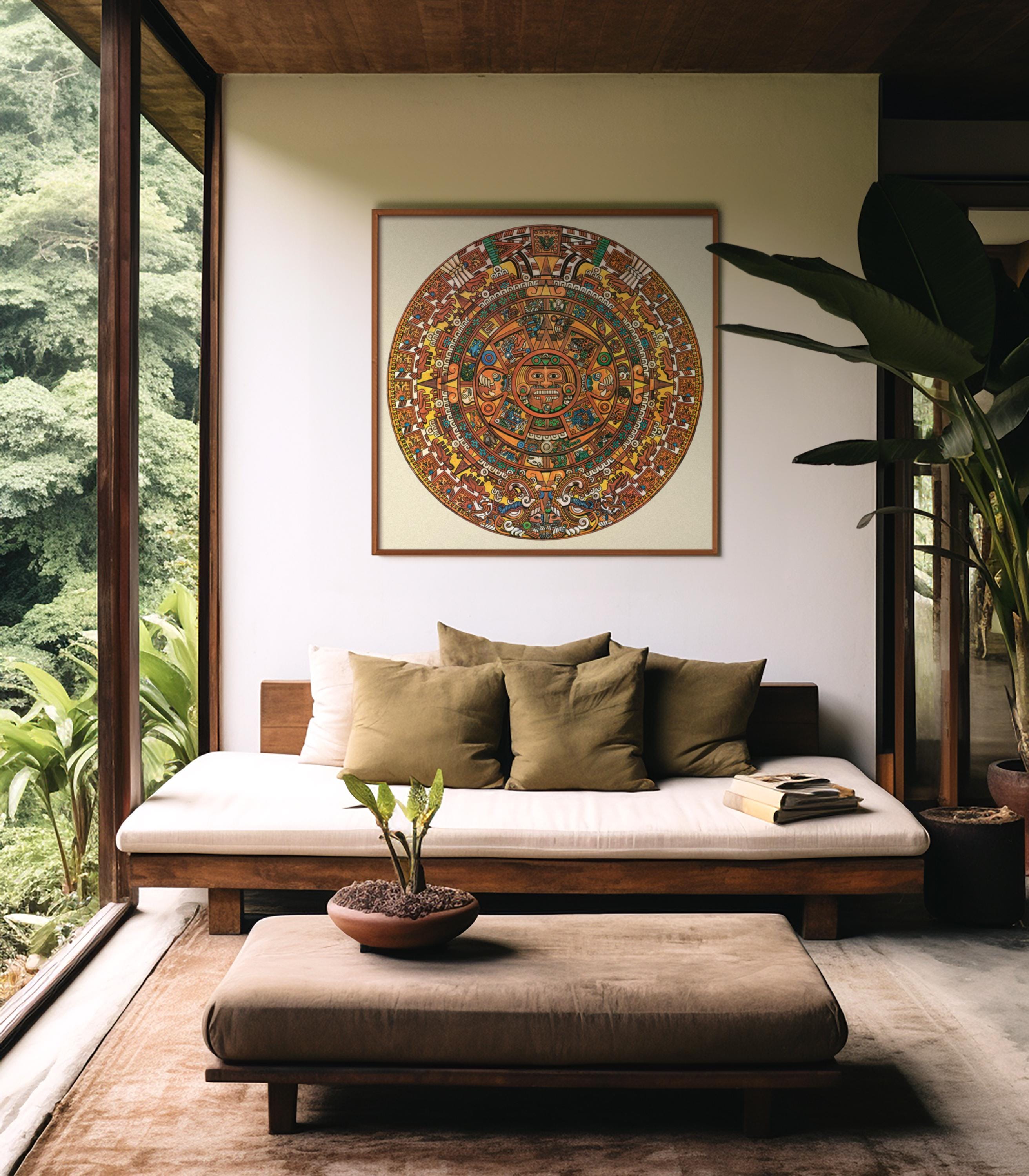 Aztec Sun Stone Calendar, Vintage Illustration Print, Mexica People Art ...