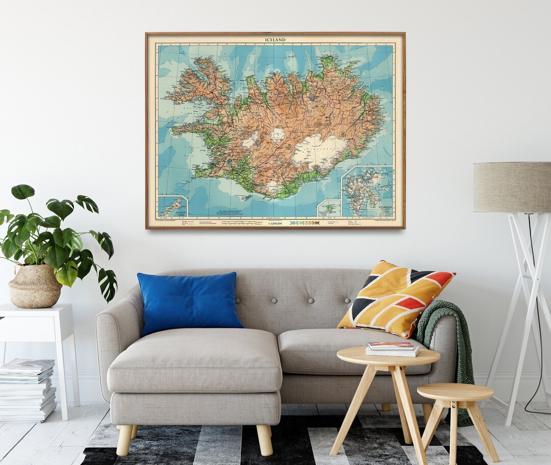 Vintage Iceland Map Print, Iceland Gifts, Iceland Decor, Iceland Wall Art, Large Iceland Poster ...