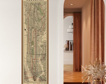 Manhattan Map| NY Subways Map| New York City| New York Map| New York Poster| Tall Narrow Wall Art