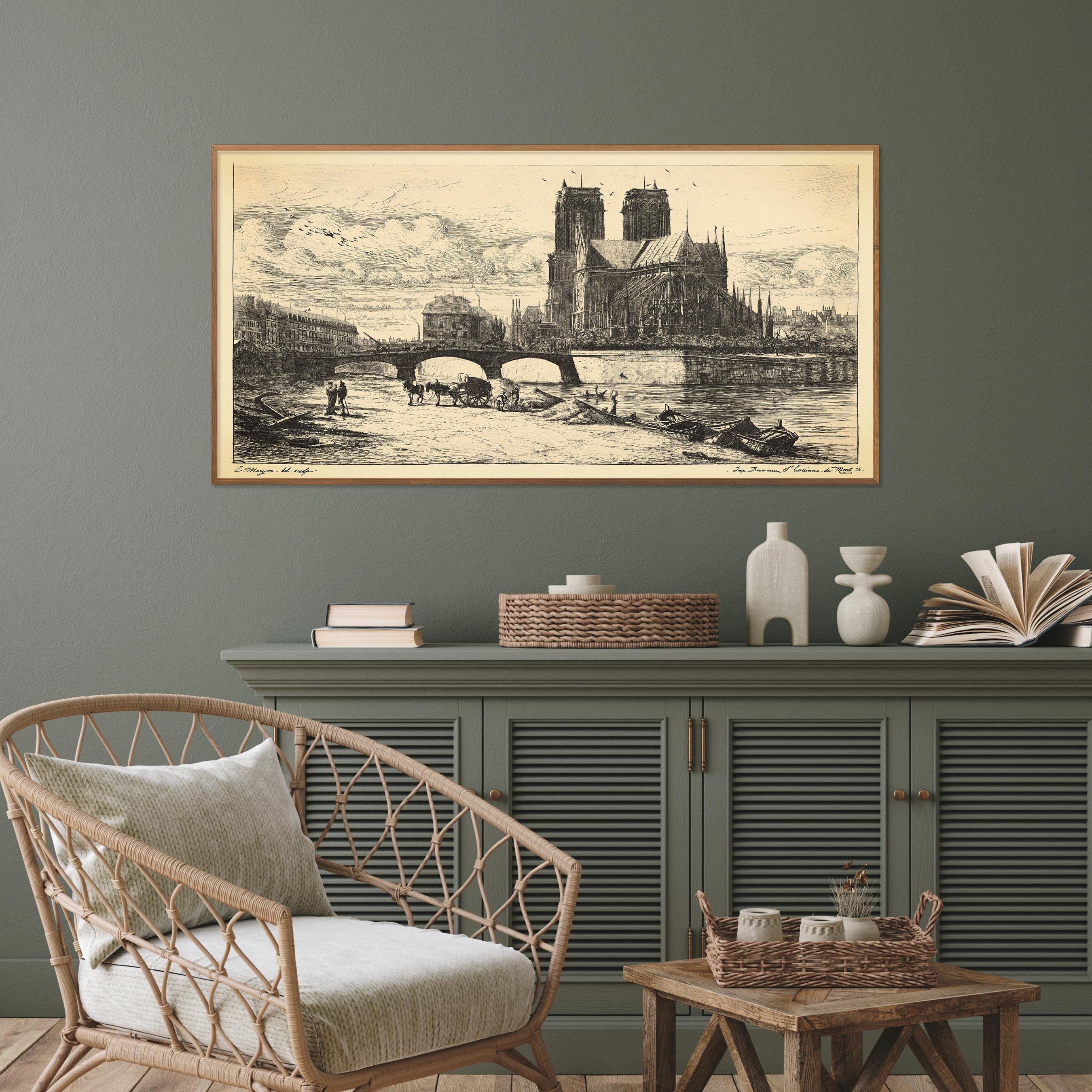 ノートルダム大聖堂のエッチングプリント：ヴィンテージのフランス大