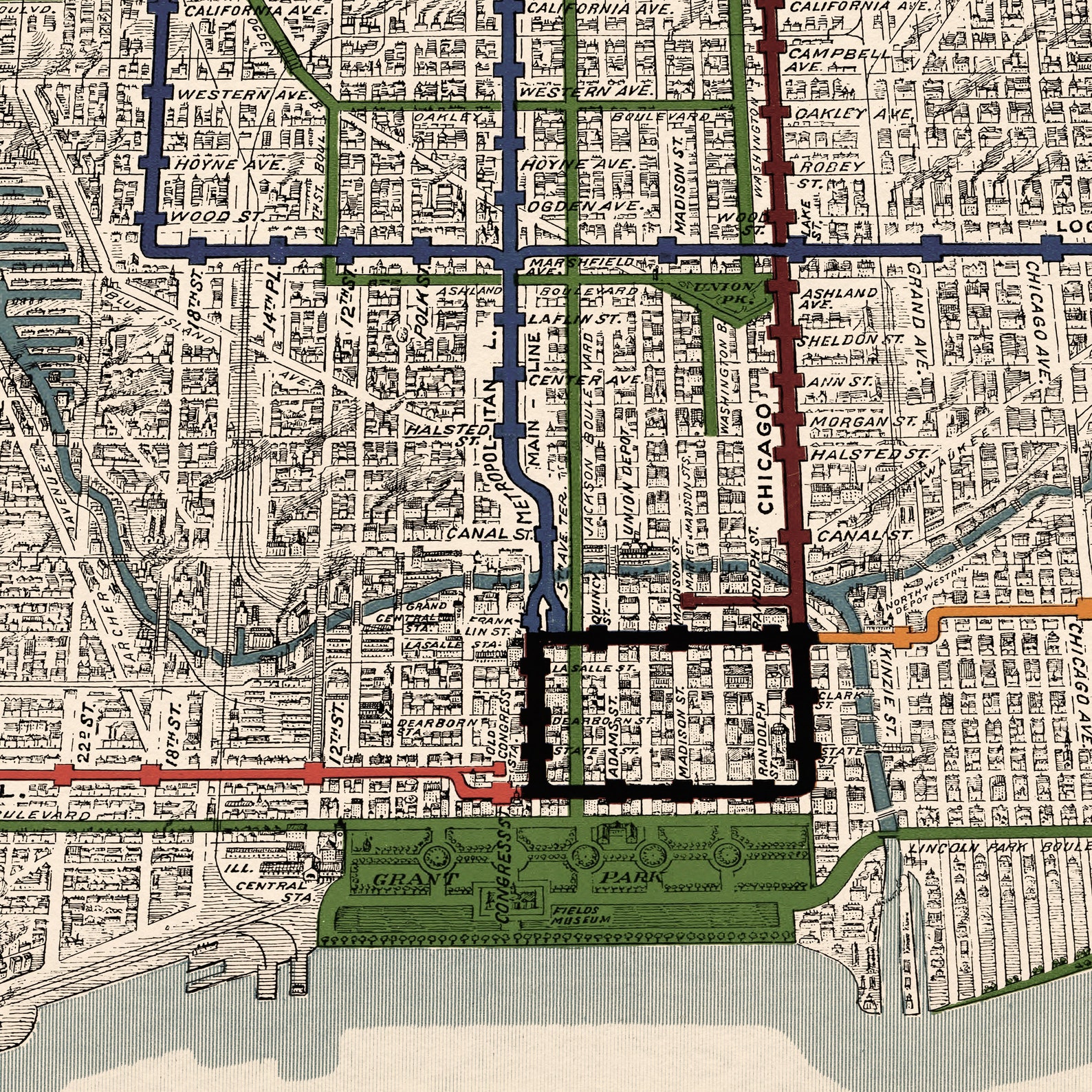 Vintage Chicago Map Print: 1908 Subway & Parks Poster - Etsy