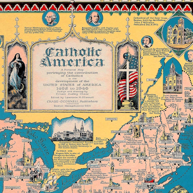 Katholische Amerika Karte: 1946 Vintage USA Faith Map Print Bild 6