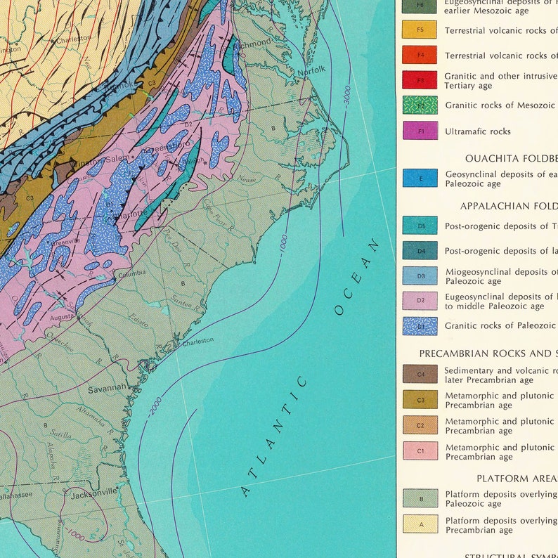 Tectonic Features of USA Vintage Geologic US Map Print - Etsy