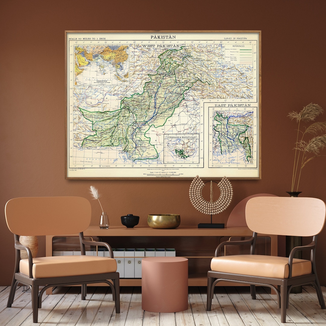 Old Map of Pakistan| Pakistan Gift| Pakistan Home Wall Art, Decor ...