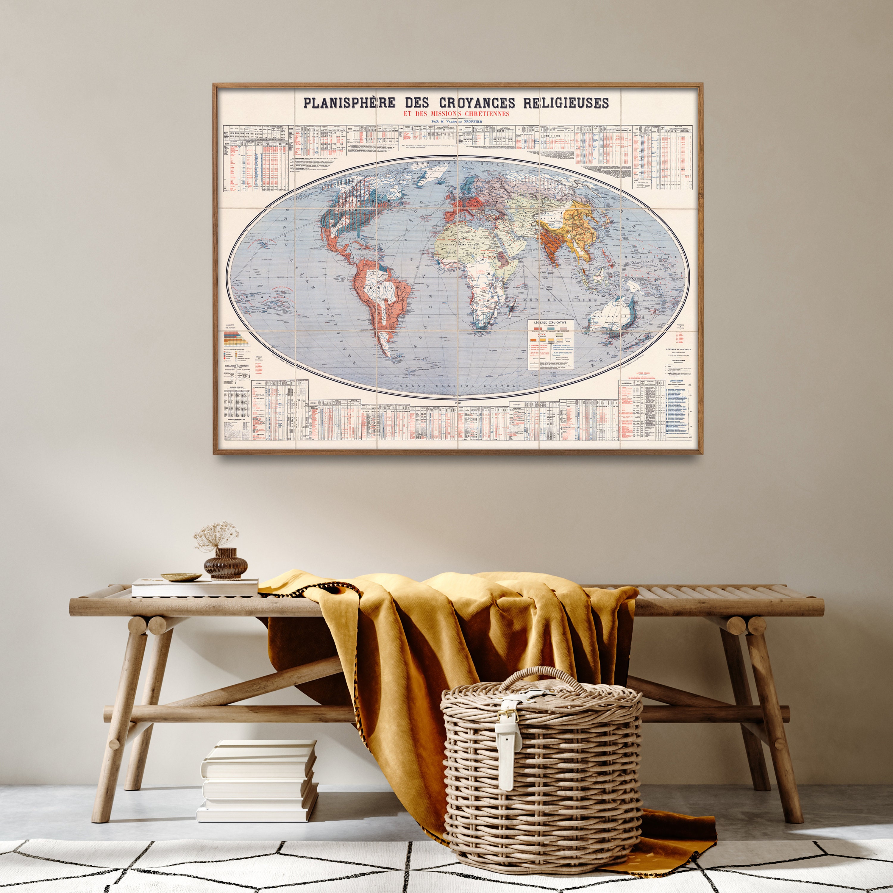 Vintage World Religions Map Print Religion &amp; Beliefs | Etsy