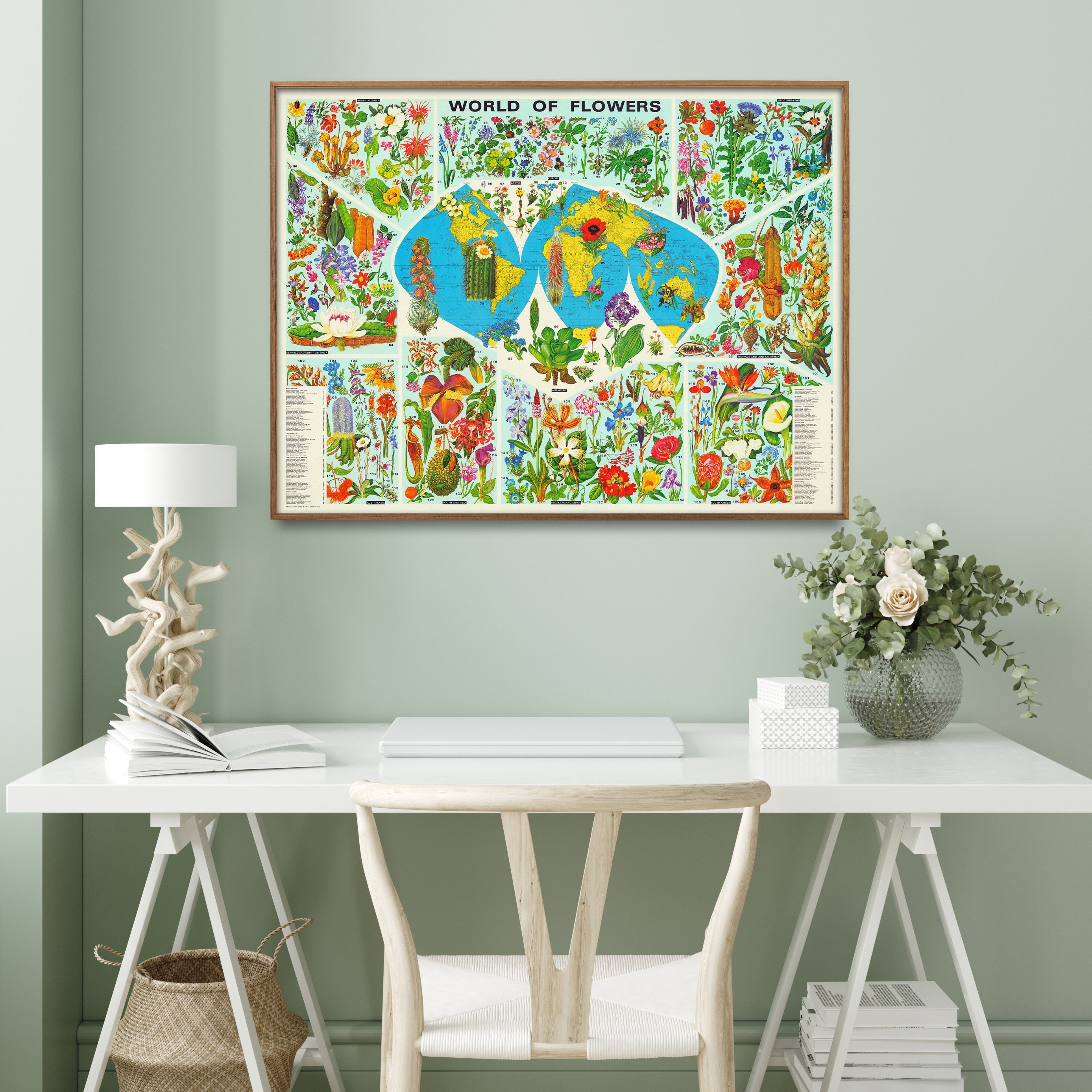 Flowers of the World| Vintage Map Print| Floral Poster| Wall Art Home Gift