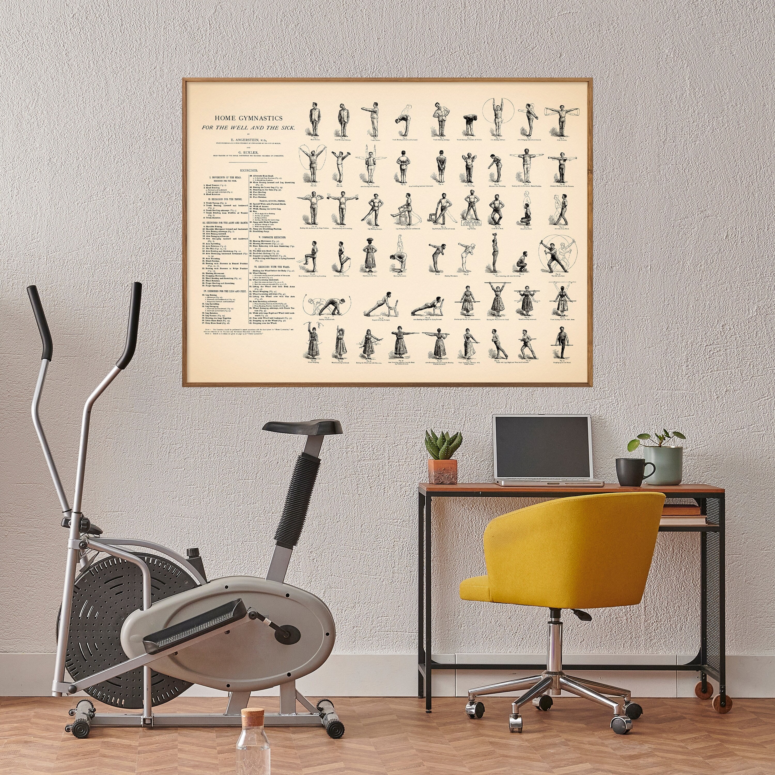 Home Exercise - Vintage Chart Print, Fitness Poster, Gym Wall Art Gift