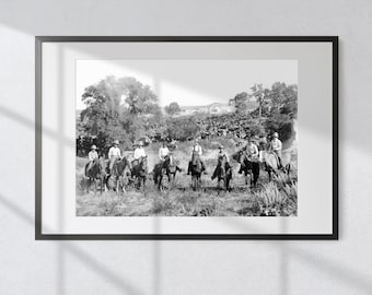 Impresión fotográfica vintage de los Texas Cowboys: arte mural en blanco y negro