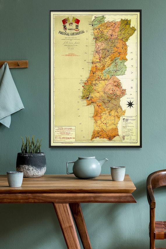 Vintage Portugal Map Print: 1929 Portuguese Wall Art